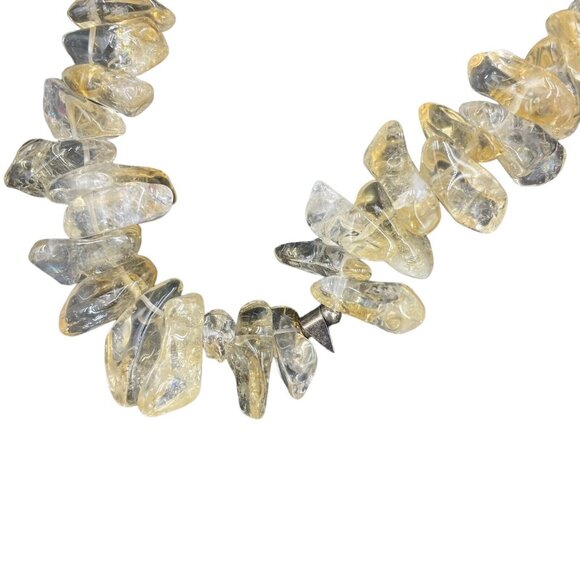 Polished Citrine Bead Choker Necklace Sterling Silver 18” Yellow Heavy - Picture 2 of 6